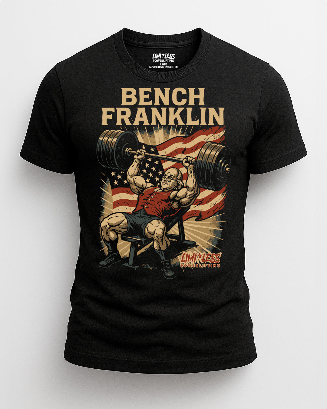 Bench Franklin Gym Shirt | American Strength Collection | Limitless Powerlifting Patriotic Workout Tee