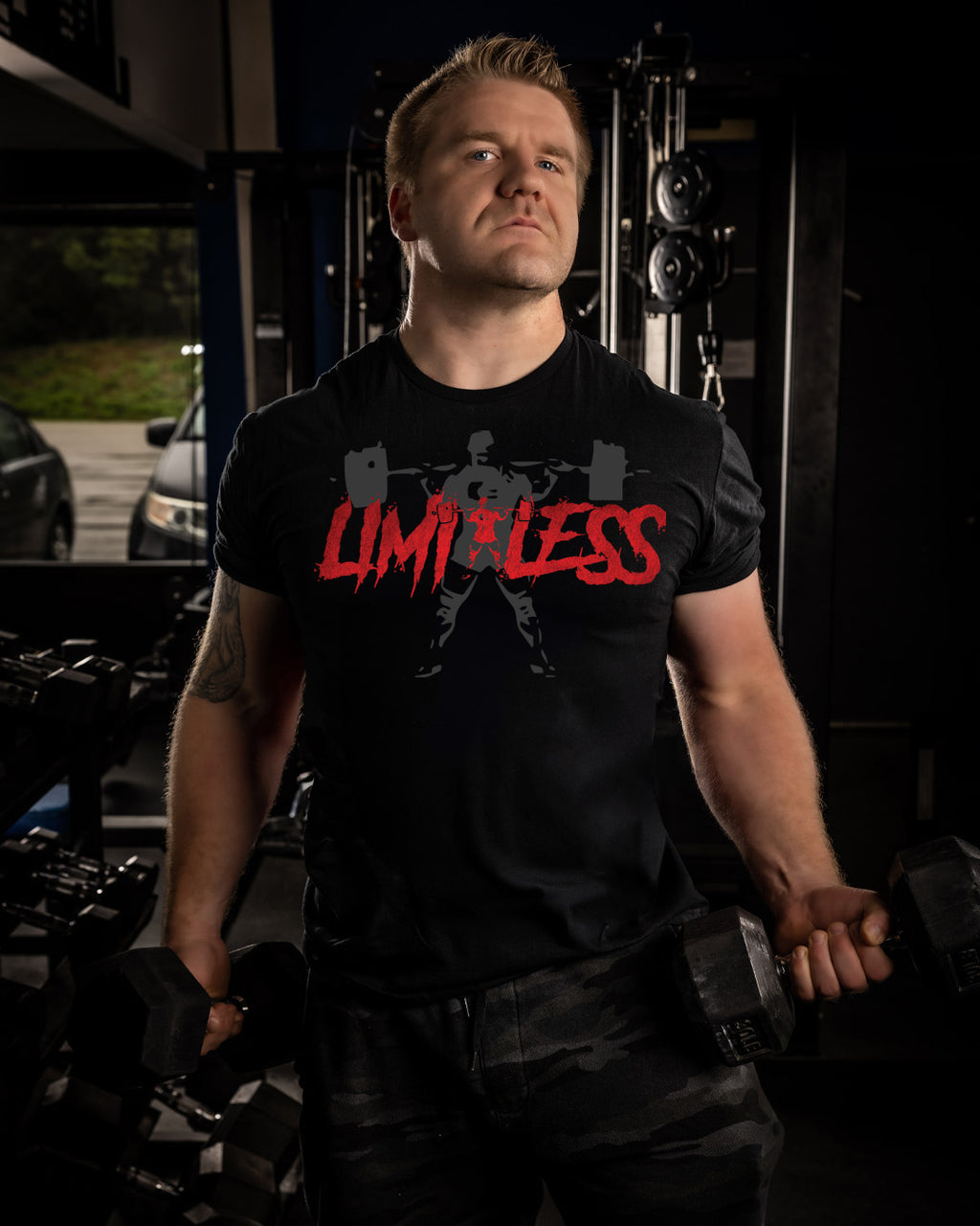 Limitless Red Barbell Shirt | Limitless Powerlifting Logo Tee | Men’s Gym Shirt image 3
