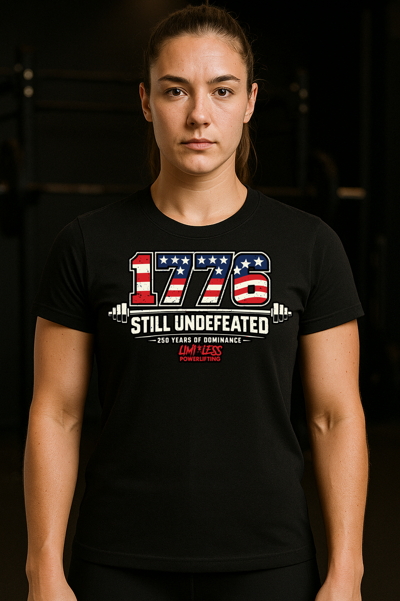 1776 Still Undefeated – Patriotic Powerlifting T-Shirt | Limitless Powerlifting