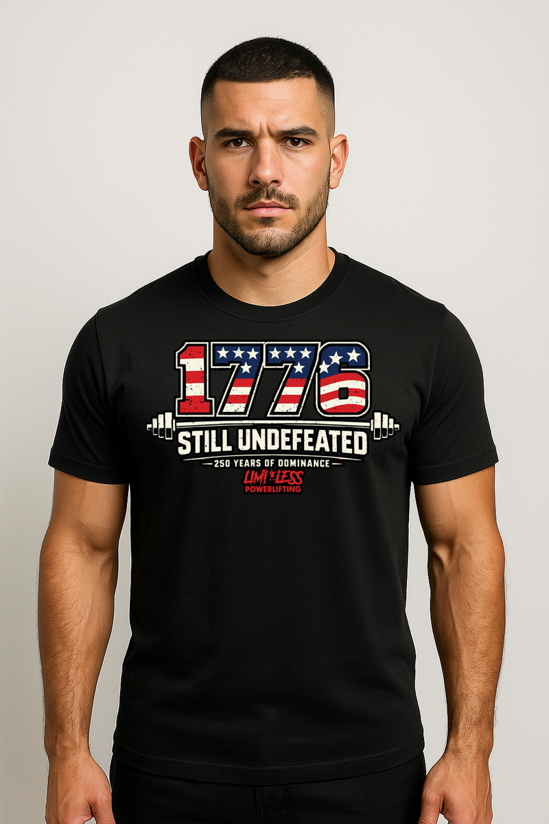 1776 Still Undefeated – Patriotic Powerlifting T-Shirt | Limitless Powerlifting
