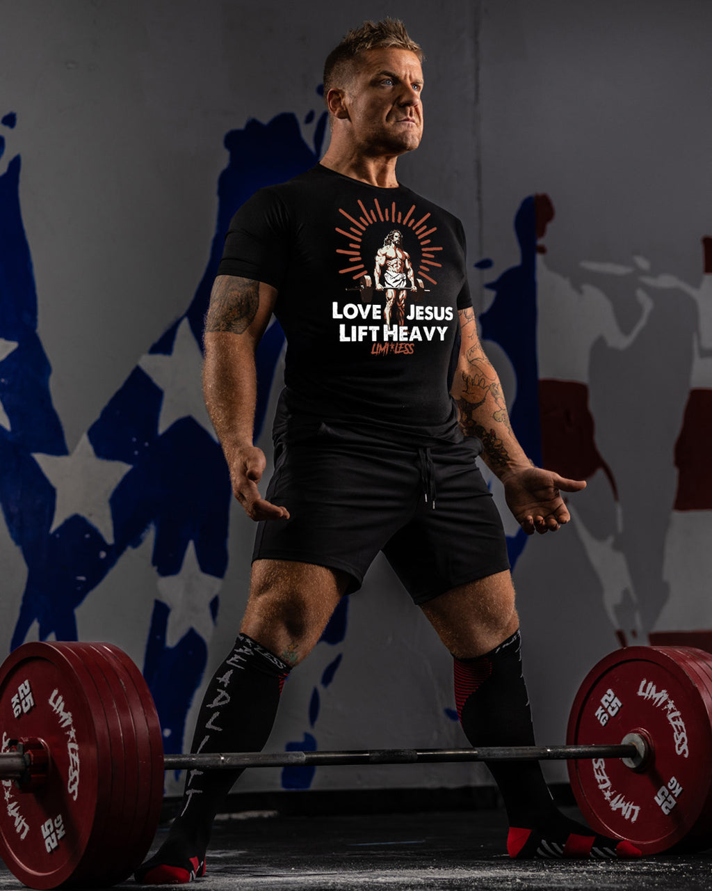 Love Jesus Lift Heavy Shirt | Christian Gym Tee | Faith & Fitness Workout Shirt image 3