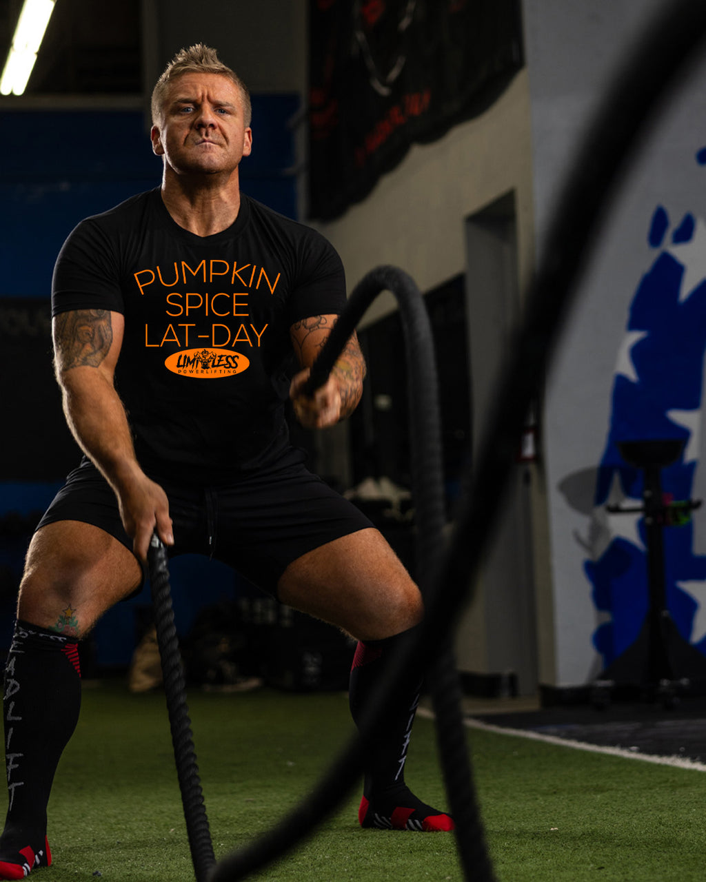 Pumpkin Spice Lat-Day Shirt | Limitless Powerlifting Gym Tee | Funny Fall Workou image 3