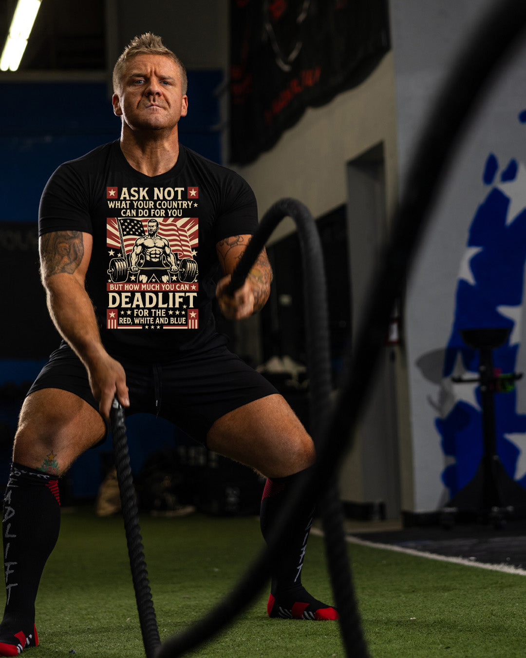 Ask Not Gym Shirt | Deadlift For The Red, White & Blue | American Strength Colle image 3
