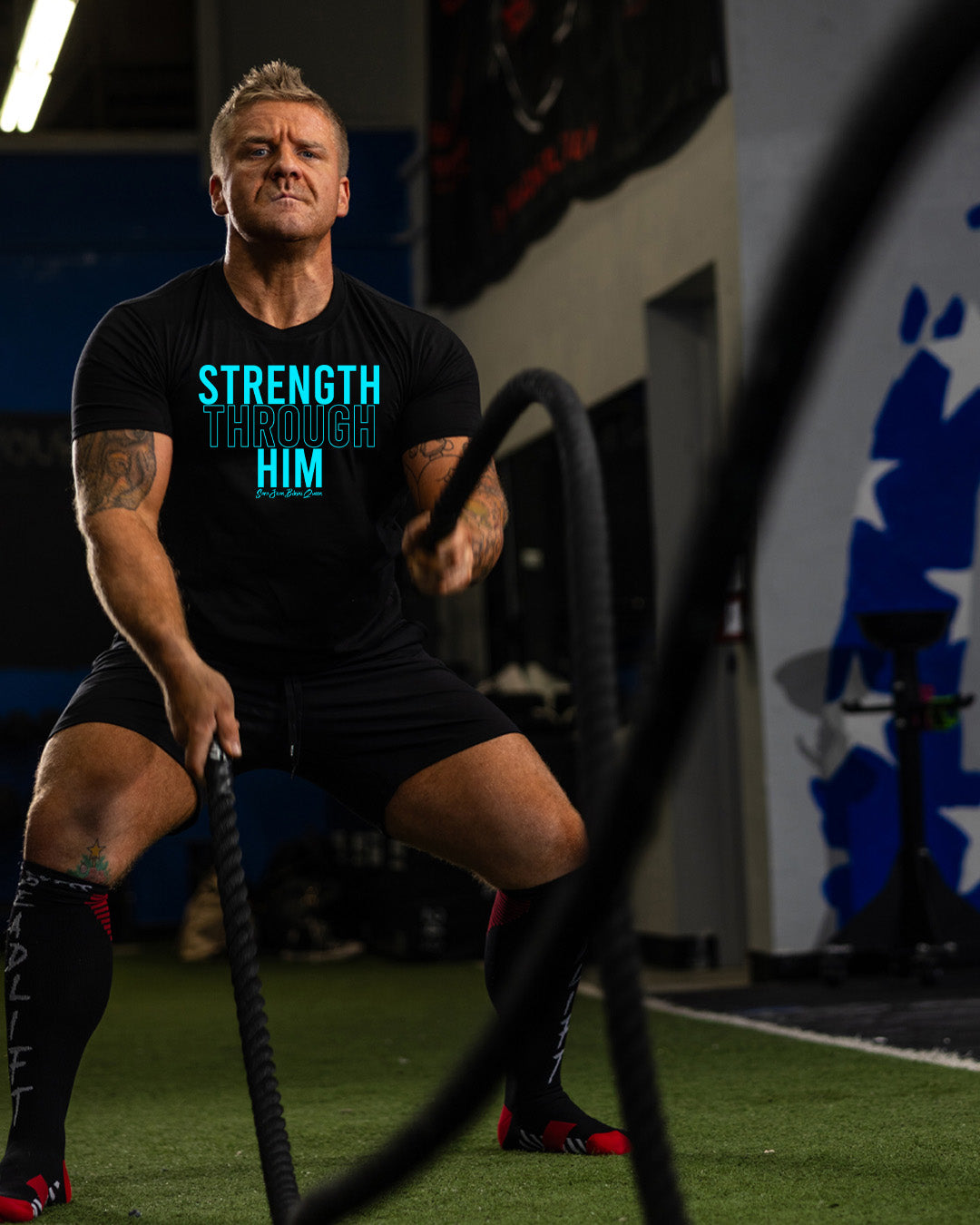 Strength Through Him – Christian Gym Shirt | Faith-Based Workout Tee image 4