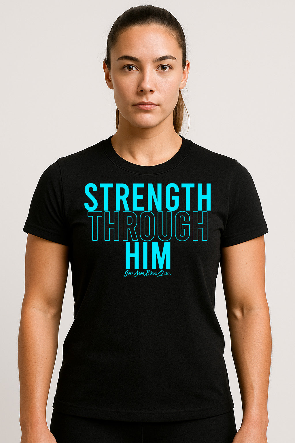 Strength Through Him – Christian Gym Shirt | Faith-Based Workout Tee image 2