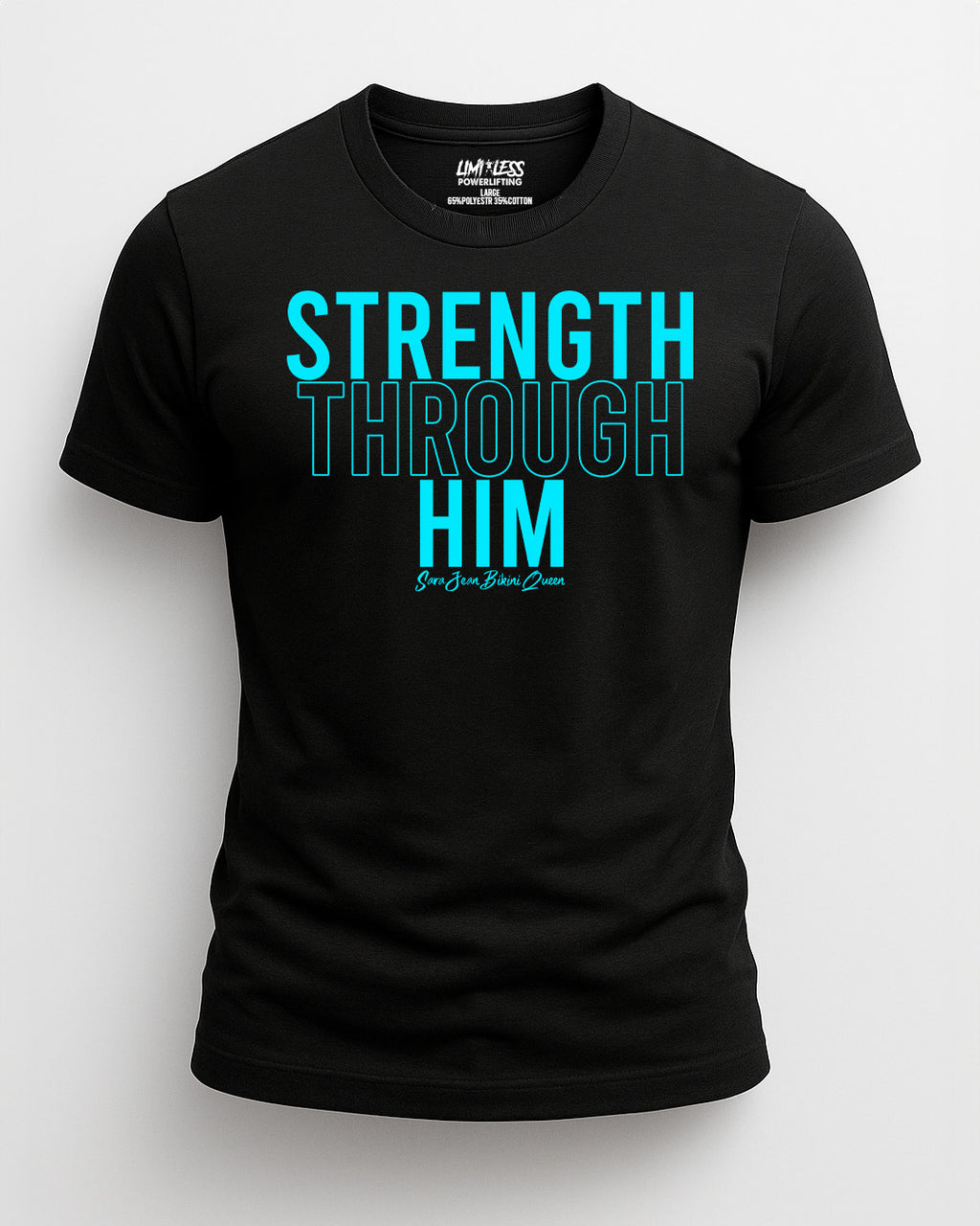 Strength Through Him – Christian Gym Shirt | Faith-Based Workout Tee image 0