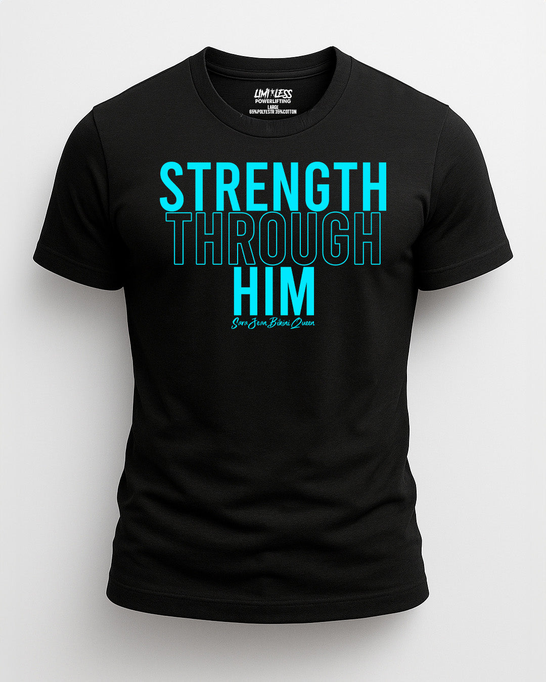 Strength Through Him – Christian Gym Shirt | Faith-Based Workout Tee image 0