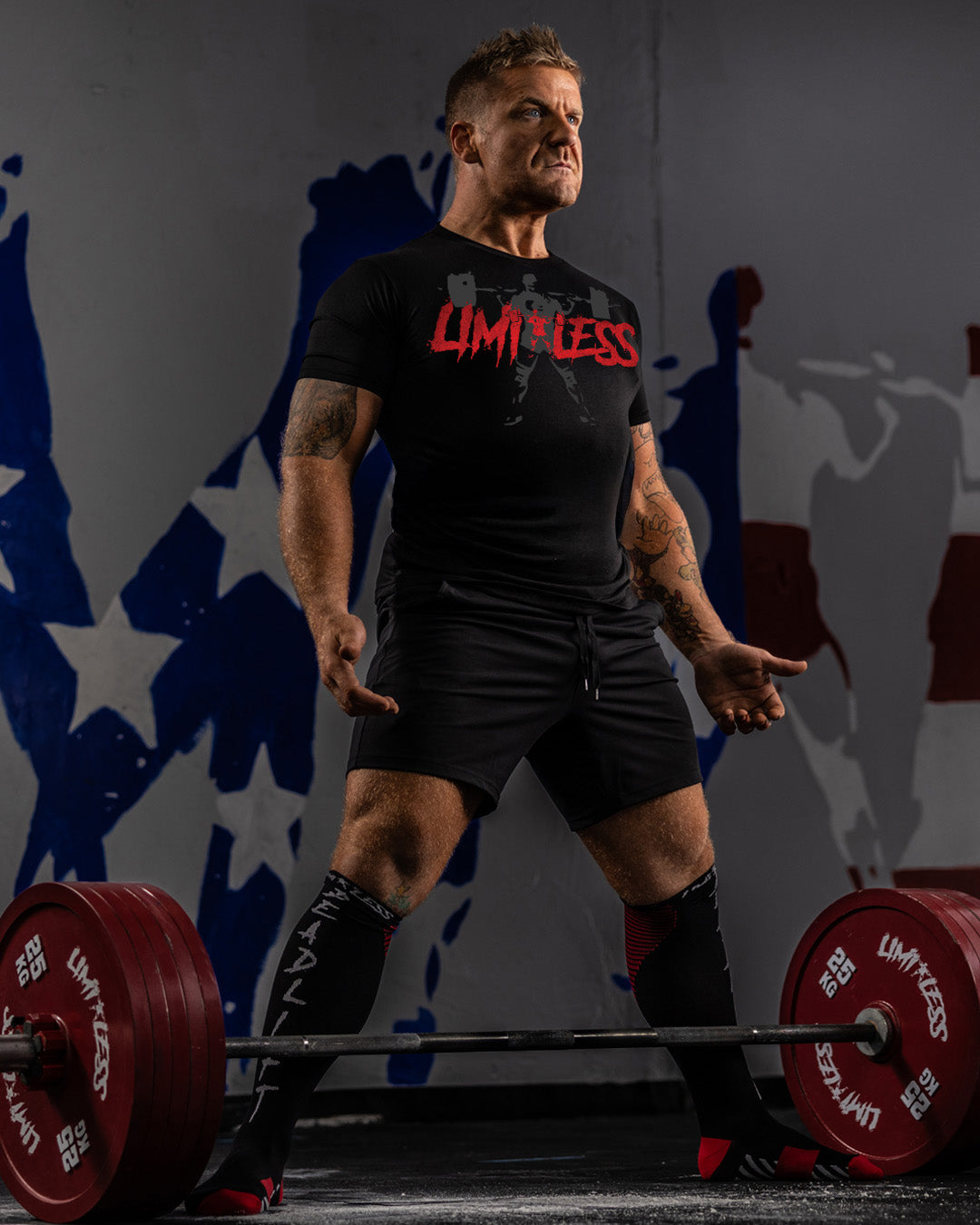 Limitless Red Barbell Shirt | Limitless Powerlifting Logo Tee | Men’s Gym Shirt image 2