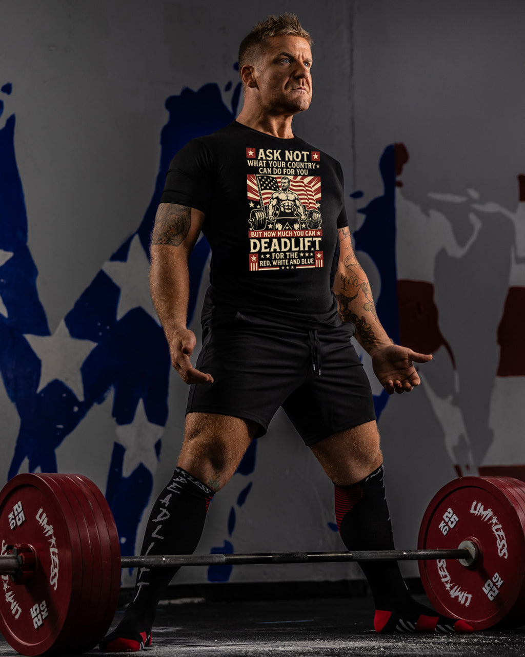 Ask Not Gym Shirt | Deadlift For The Red, White & Blue | American Strength Colle image 2