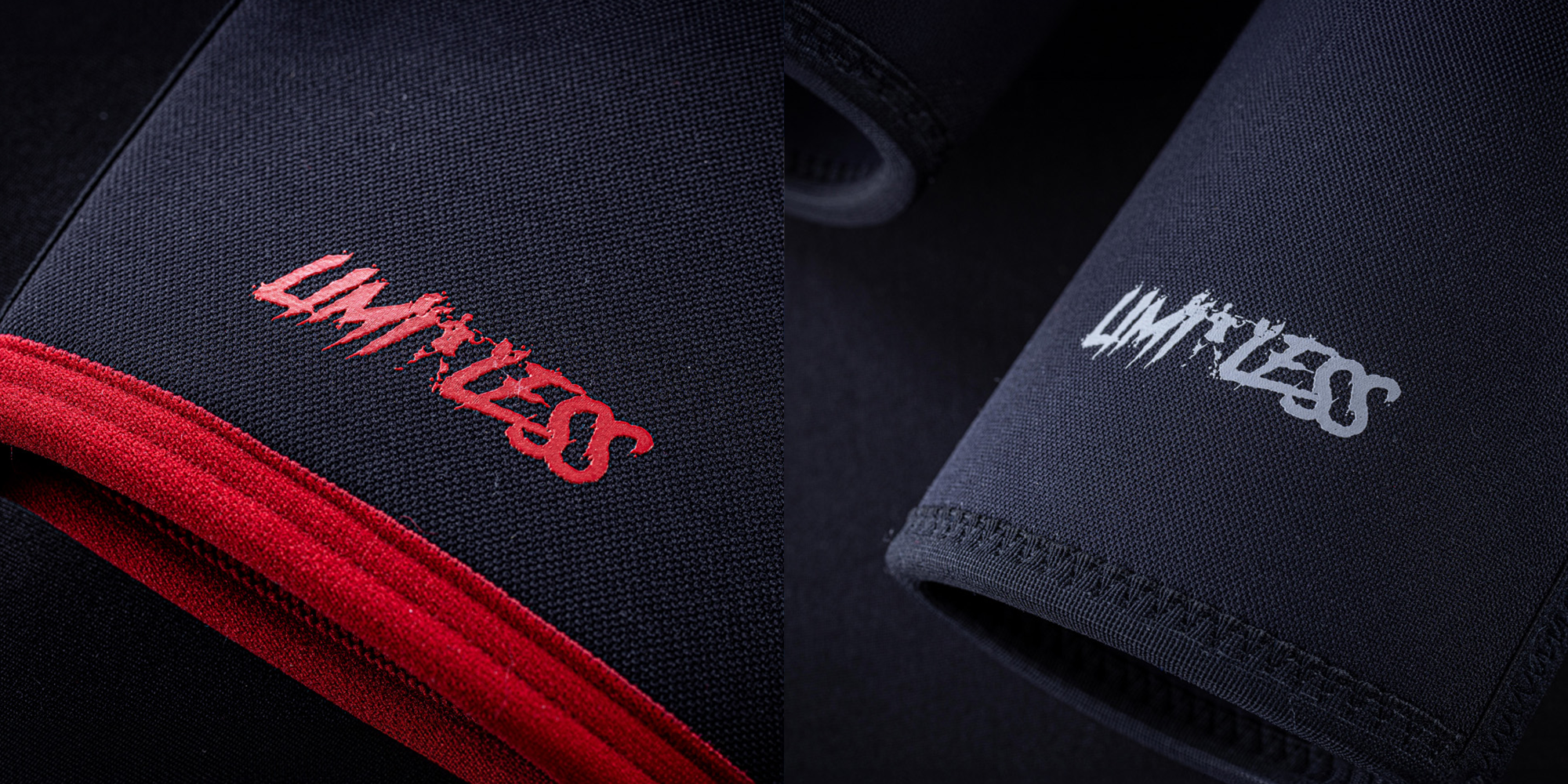 Black sleeves with 'LIMITLESS' branding in red and white on a dark background