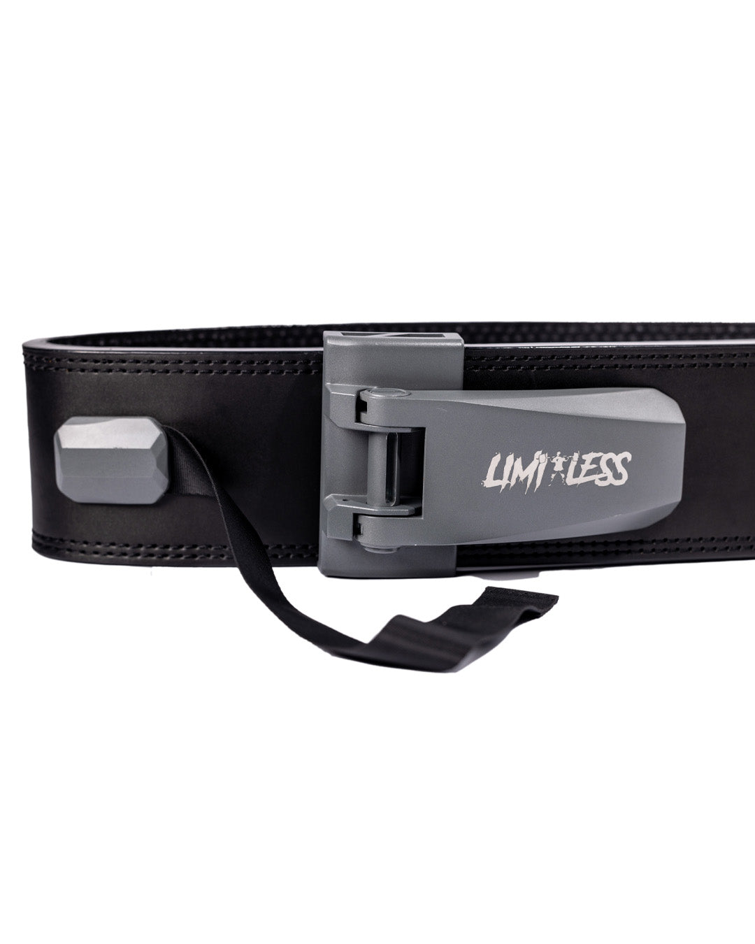 Limitless Black belt with a silver buckle on a white background