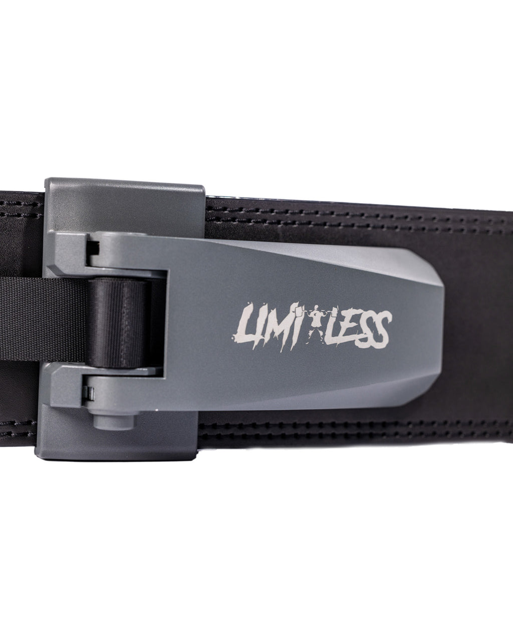Black belt with gray buckle featuring 'Limitless' branding on a white background