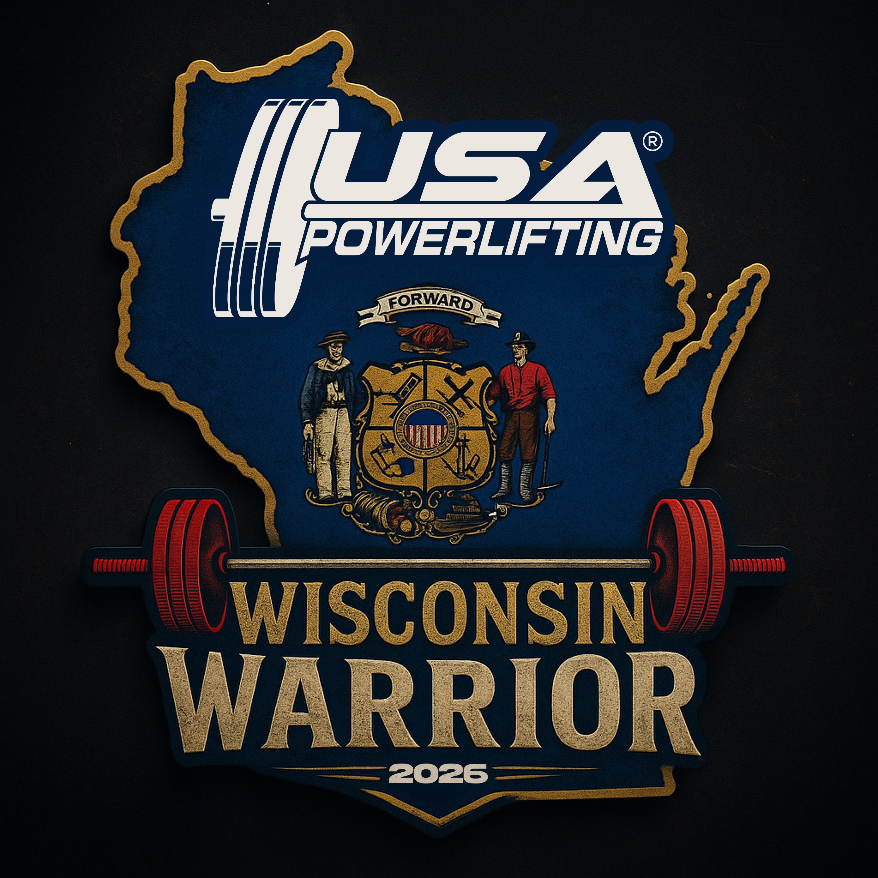 USA Powerlifting logo with Wisconsin shape for Wisconsin Warrior