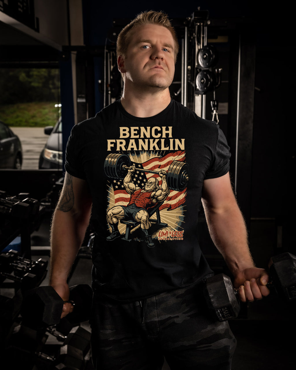 Bench Franklin Gym Shirt | American Strength Collection | Limitless Powerlifting image 3