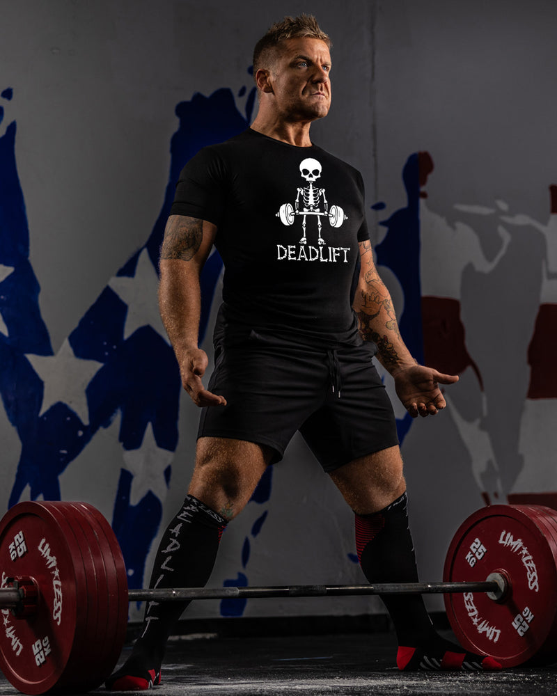Deadlift Skeleton Shirt | Funny Gym Shirt | Limitless Powerlifting Halloween image 3