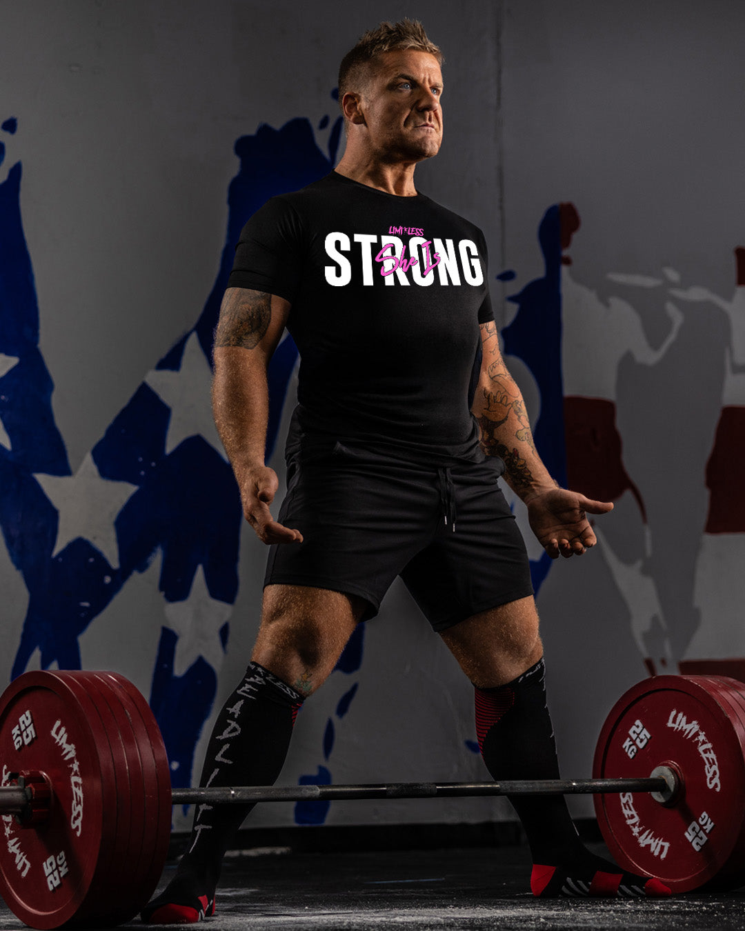 She Is Strong Shirt | Limitless Powerlifting Women’s Gym Tee | Motivational Fitn image 1
