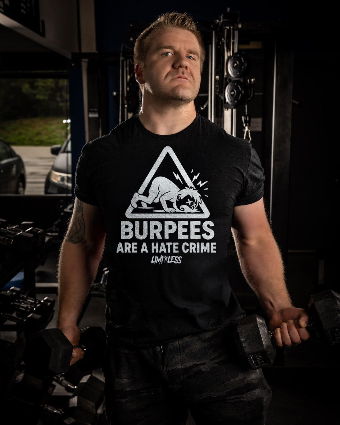 Burpees Are a Hate Crime Shirt | Funny Gym Shirt | Limitless Powerlifting image 1