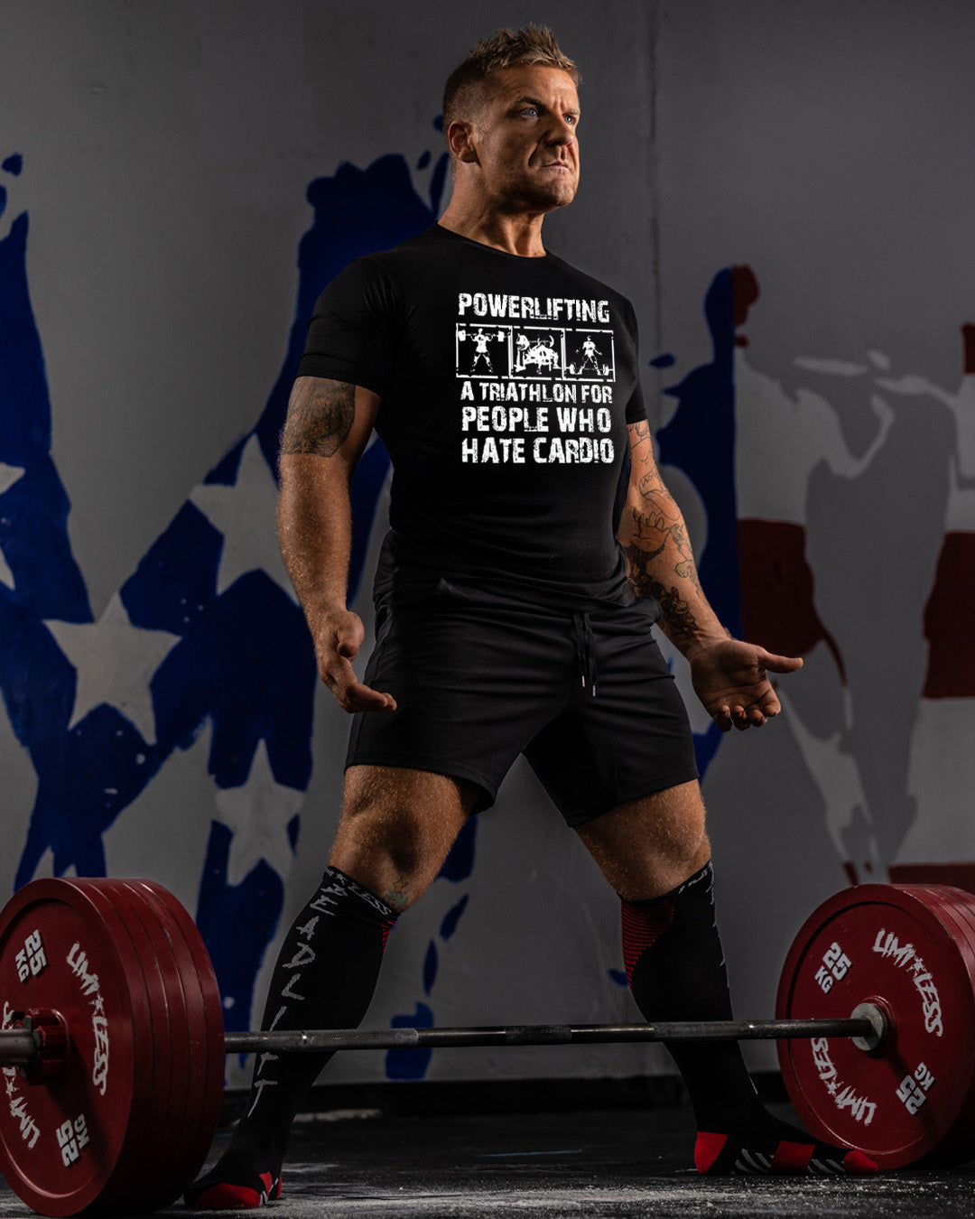 Powerlifting Triathlon Shirt | Funny Gym Shirt for Lifters | Limitless Powerlift image 1