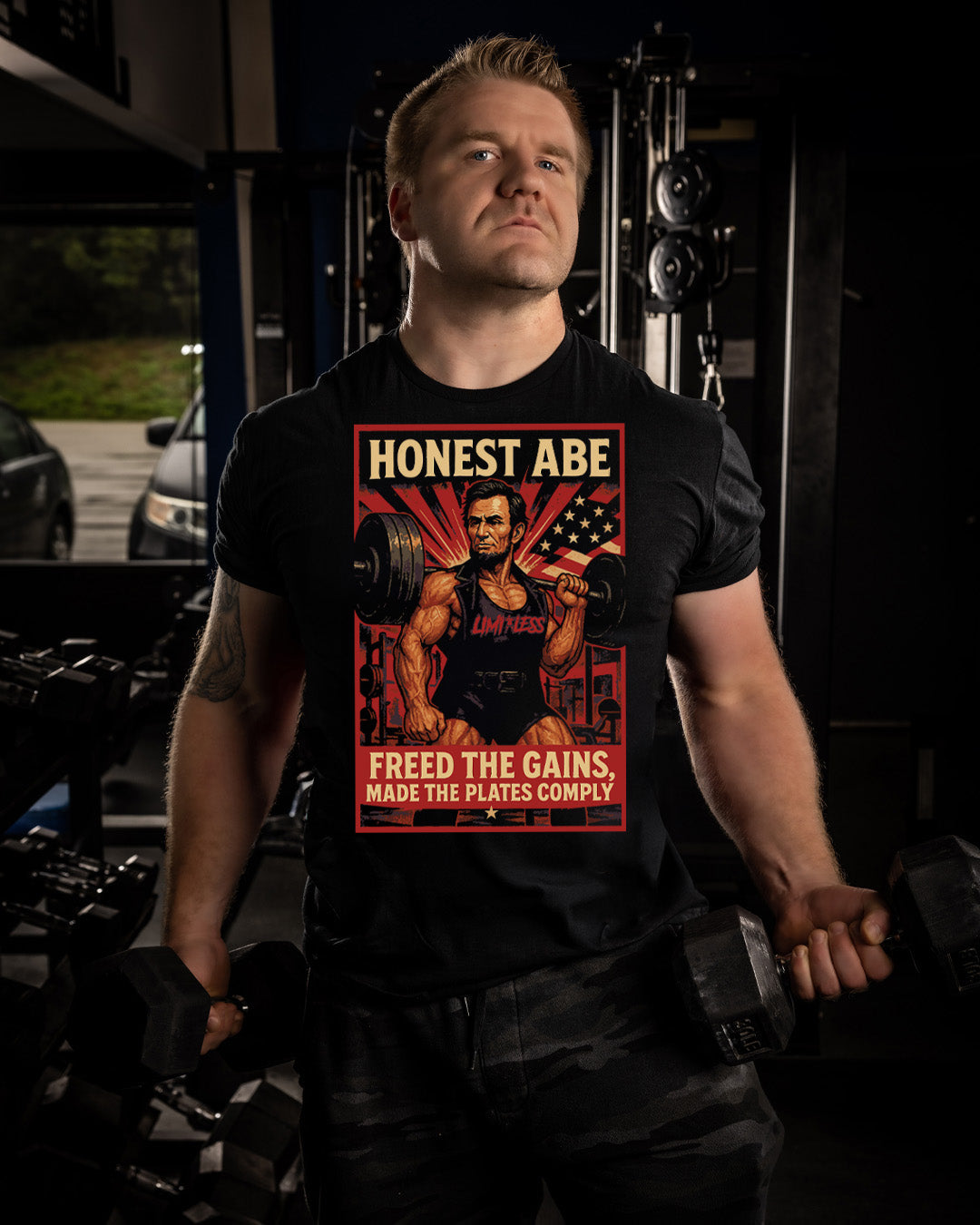 Honest Abe Gym Shirt | American Strength Collection | Limitless Powerlifting Pat image 1