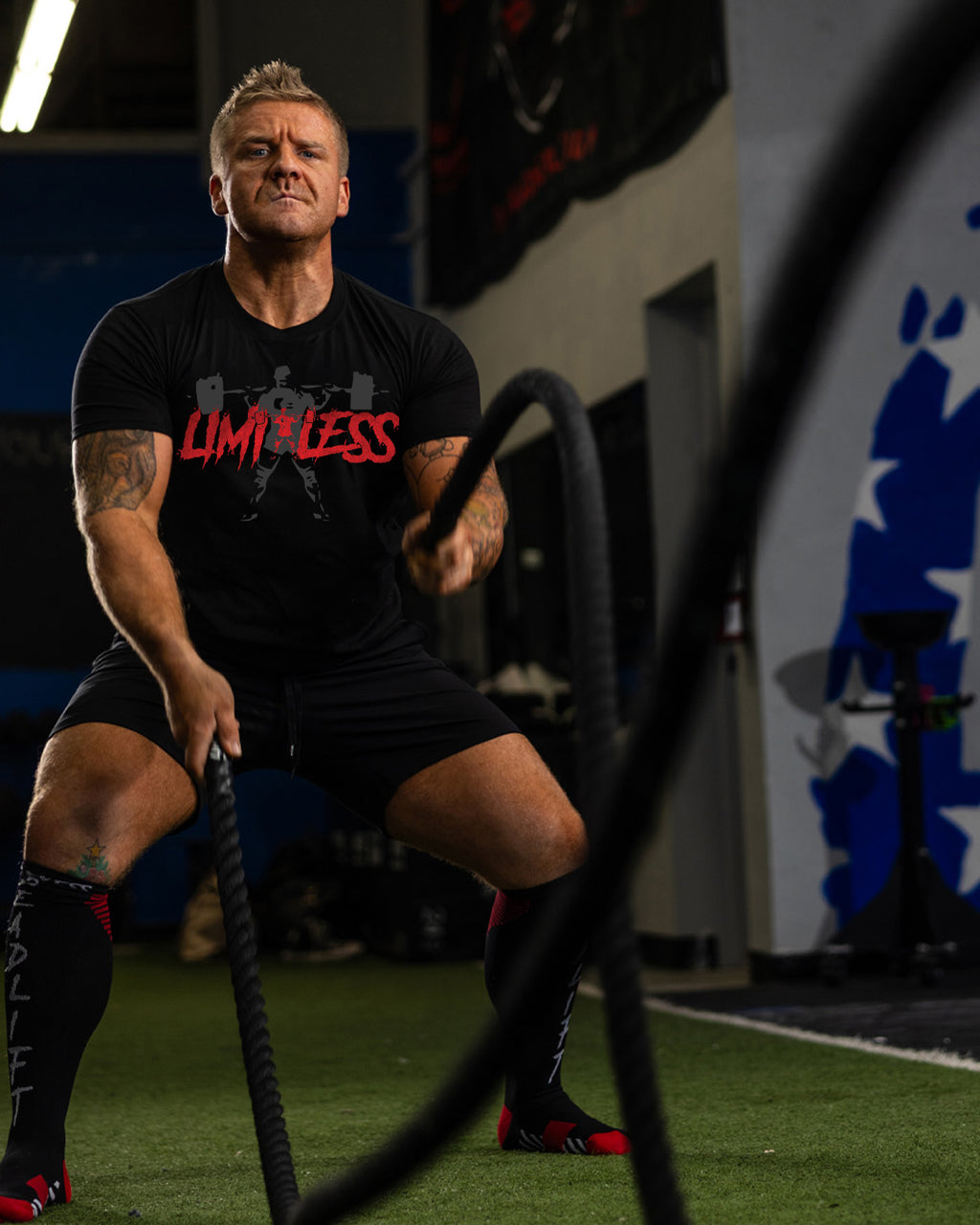 Limitless Red Limitless Red Barbell Shirt | Limitless Powerlifting Logo Tee | Men’s