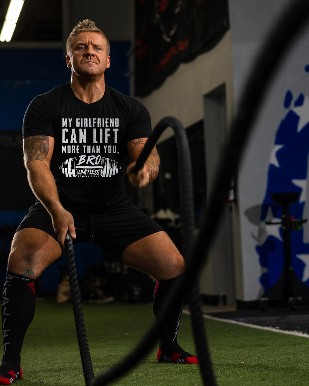 My Girlfriend Can Lift More Than You Bro Shirt | Funny Gym Tee for Powerlifting image 1