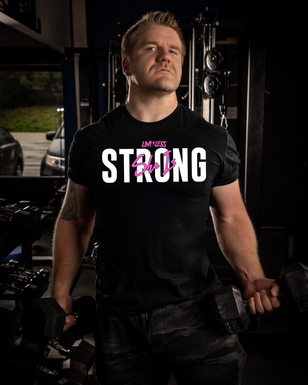 She Is Strong Shirt | Limitless Powerlifting Women’s Gym Tee | Motivational Fitn image 2