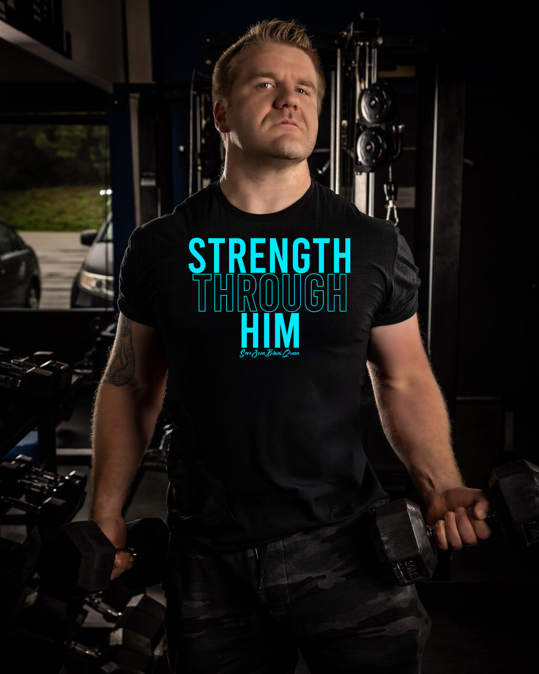 Strength Through Him – Christian Gym Shirt | Faith-Based Workout Tee image 3