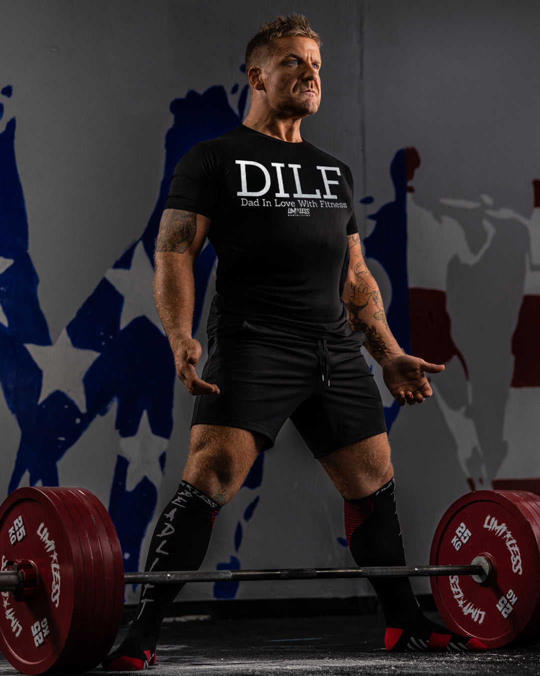 DILF Dad In Love With Fitness Shirt | Limitless Powerlifting Men’s Gym Tee | Fun image 3
