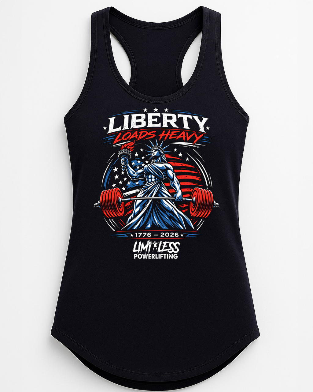 Liberty Loads Heavy – Patriotic Powerlifting T-Shirt | Limitless Powerlifting