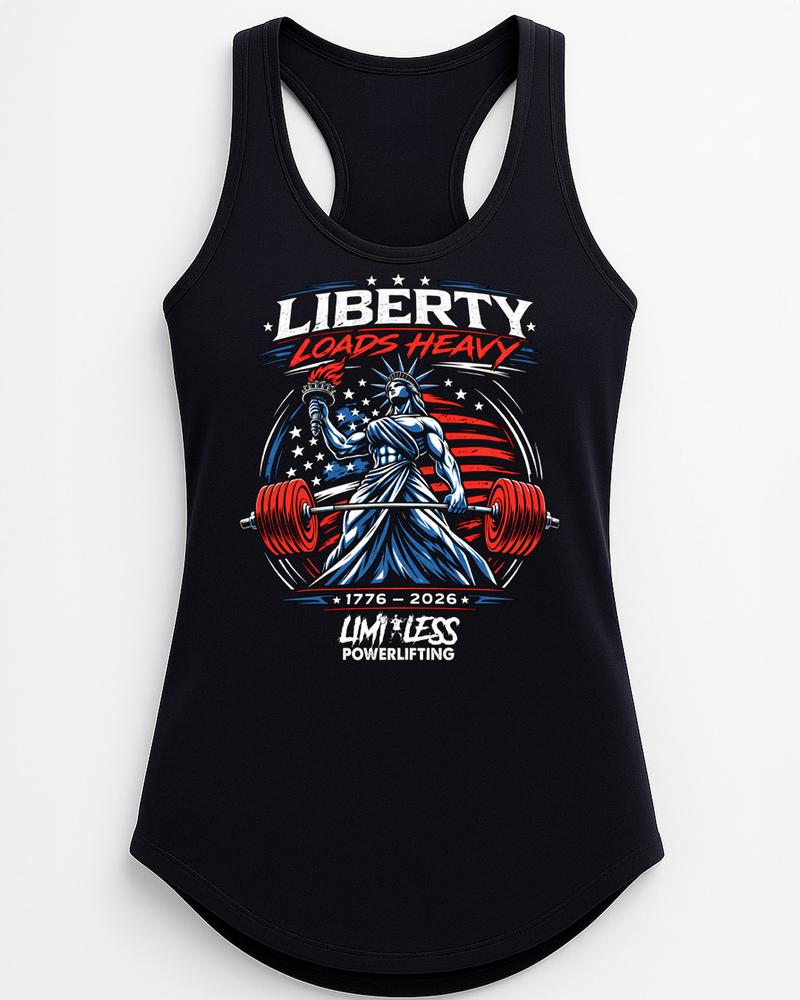 Liberty Loads Heavy – Patriotic Powerlifting T-Shirt | Limitless Powerlifting