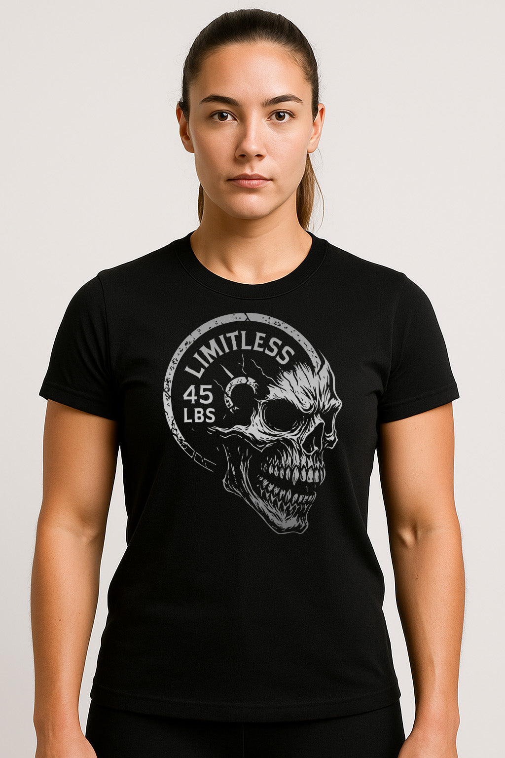 Limitless Skull 45lb Plate Shirt — Hardcore Gym & Deadlift Tee