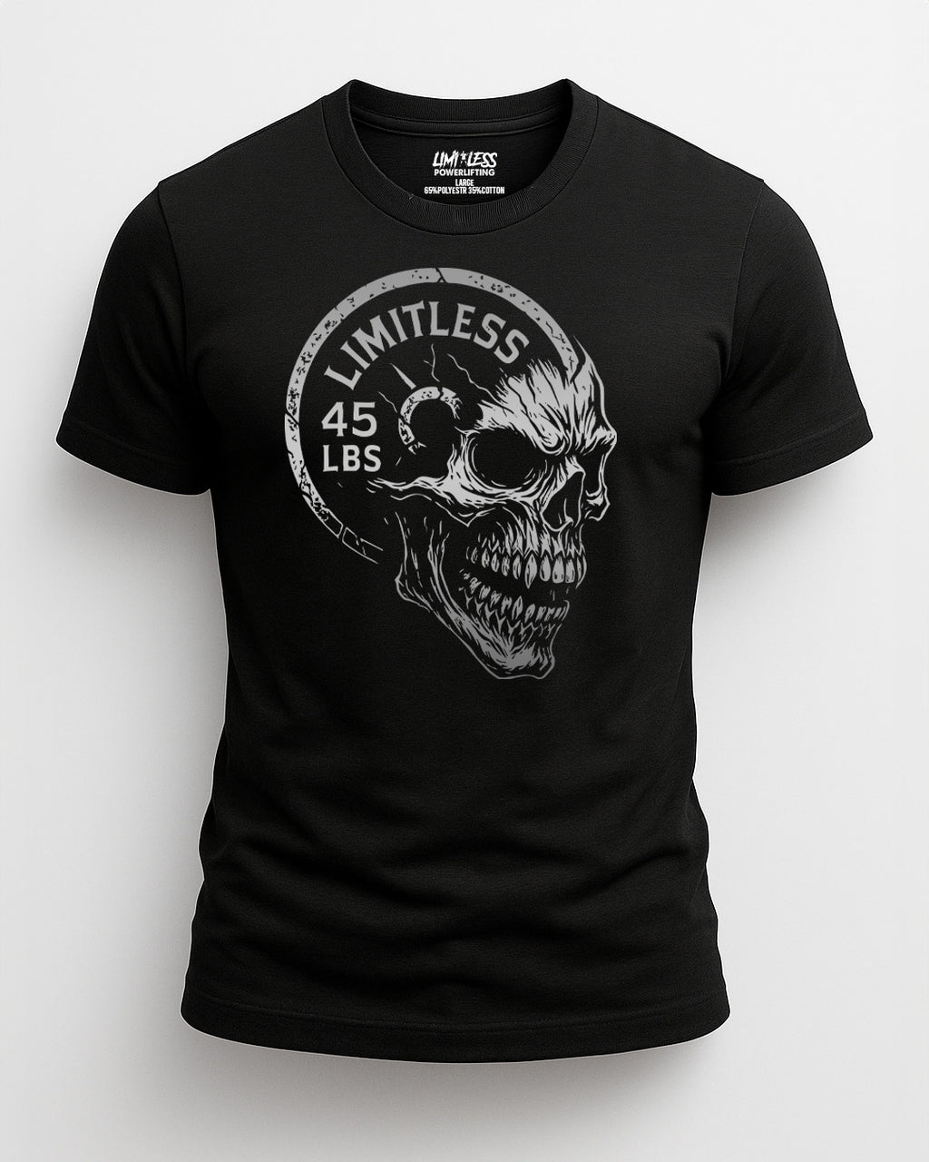 Limitless Skull 45lb Plate Shirt — Hardcore Gym & Deadlift Tee