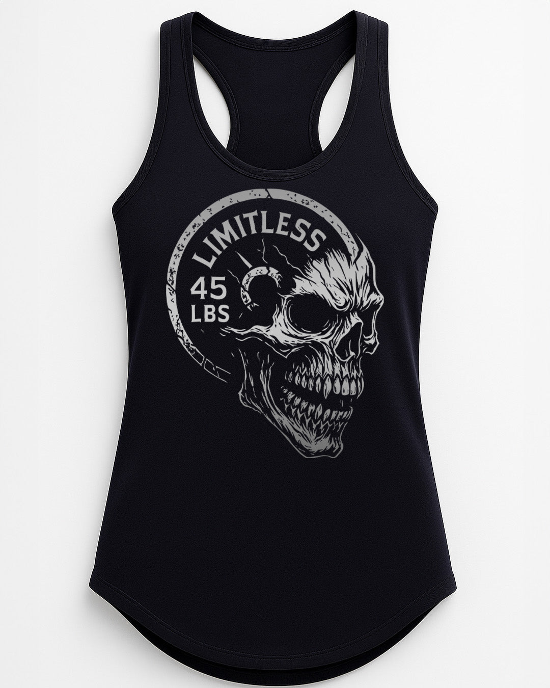 Limitless Skull 45lb Plate Shirt — Hardcore Gym & Deadlift Tee
