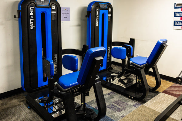 Seated leg machine in strength training zone