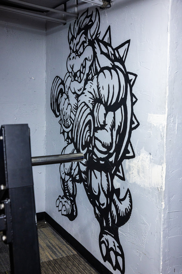Closeup of bodybuilding-style wall mural