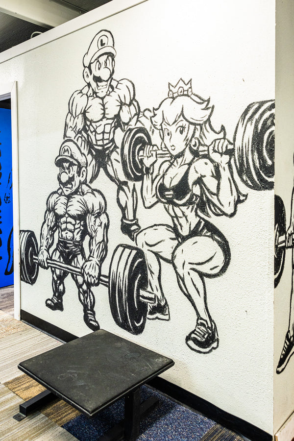 Strength mario luigi and peach cartoon art mural featuring lifter