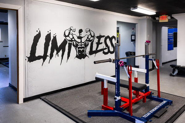 Limitless wall logo in the strength training area