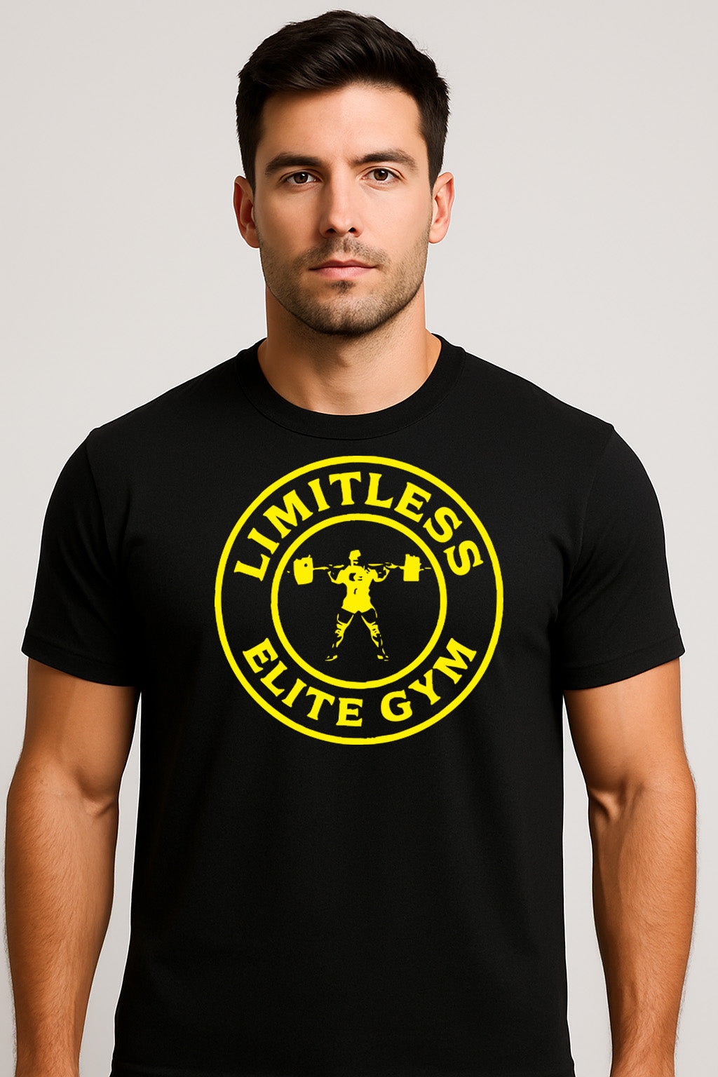 Limitless Elite Gym Gold Emblem Shirt — Strength Training Tee