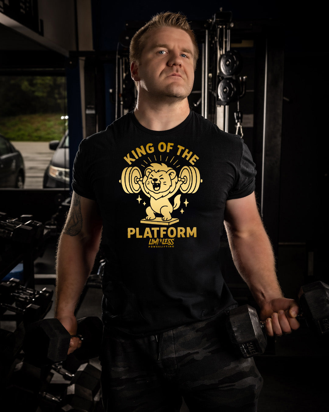 King of the Platform Lion Lifter Shirt — Funny Cute Gym Tee by Limitless