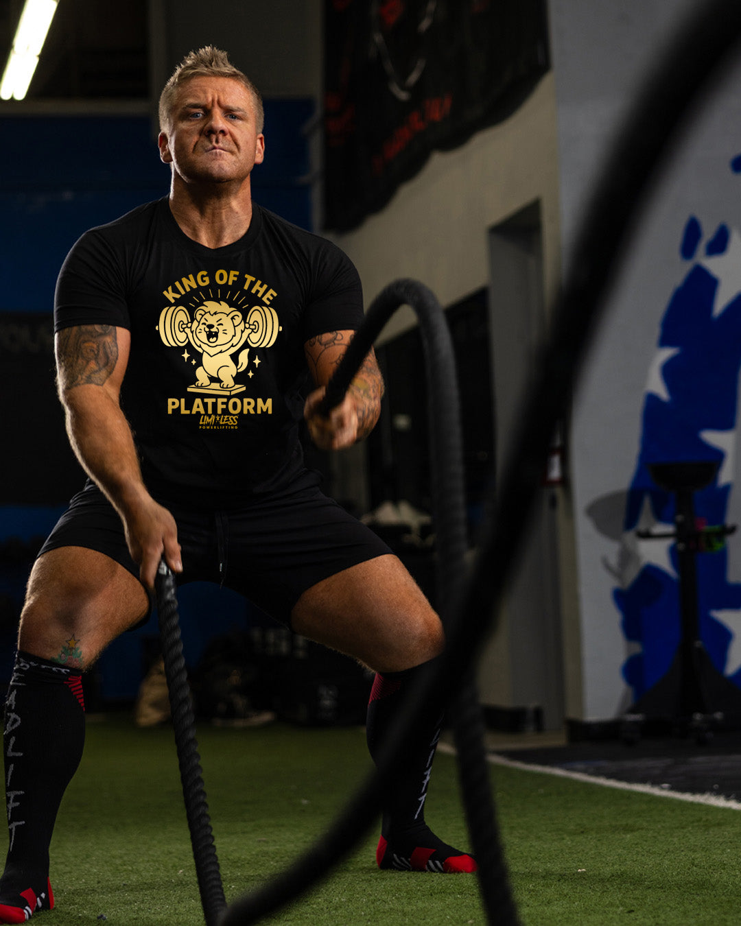 King of the Platform Lion Lifter Shirt — Funny Cute Gym Tee by Limitless