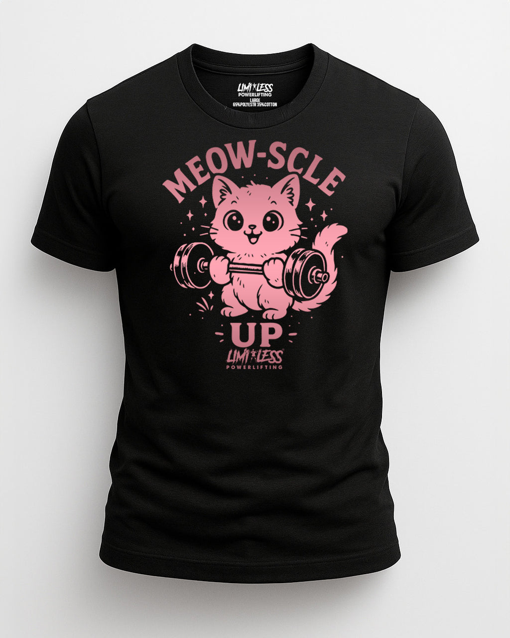 Meow-Scle Up Cute Cat Gym Shirt — Barbell Kitty Lifting Tee by Limitless