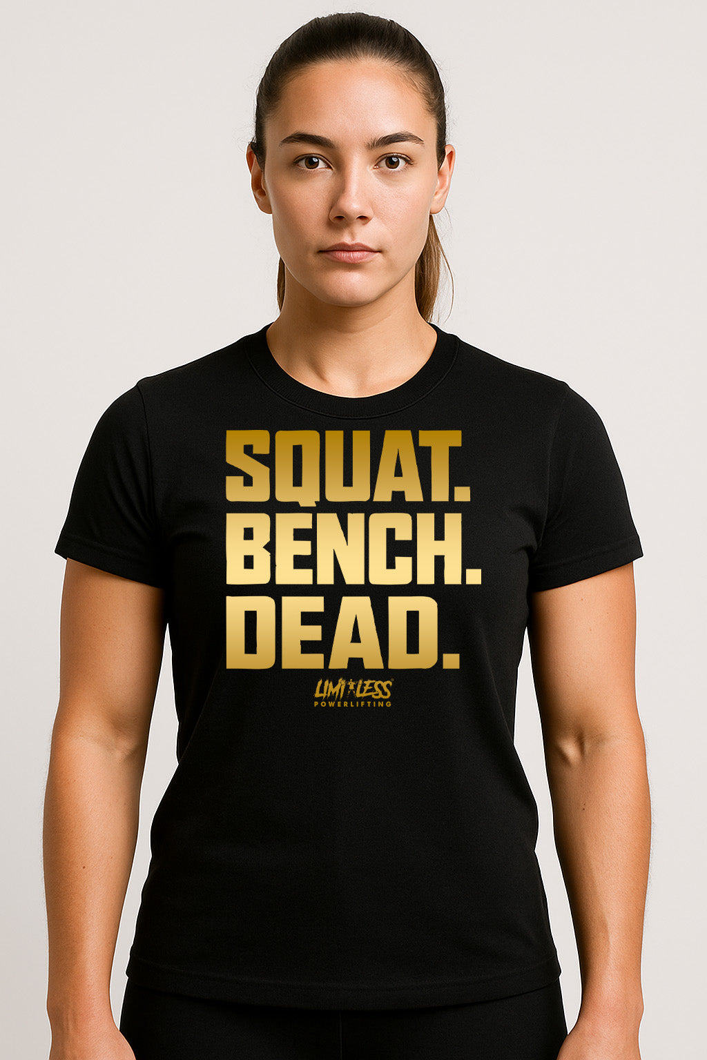 Squat Bench Dead Shirt | Gold Strength Training Tee – Limitless
